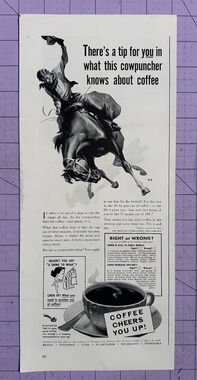 1940 Pan American Coffee Producers Cowboy Vintage Print Ad